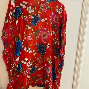 Red floral cotton kimono.